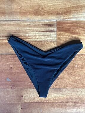 Black Ribbed V-Front Bikini Bottom - Women Swim Bikinis